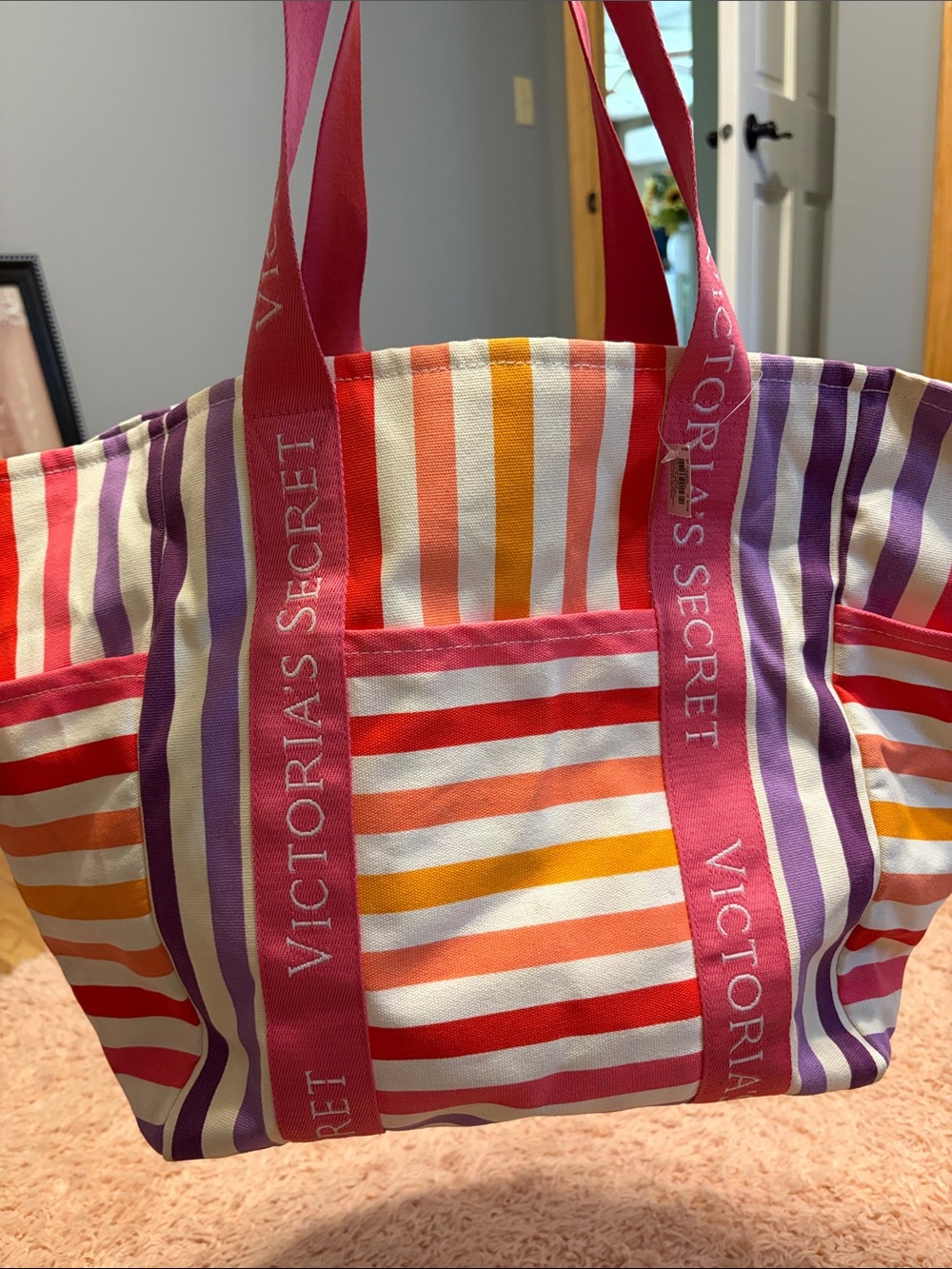 NWT Victoria’s Secret Striped Tote Duffle Pink Orange Purple Peach